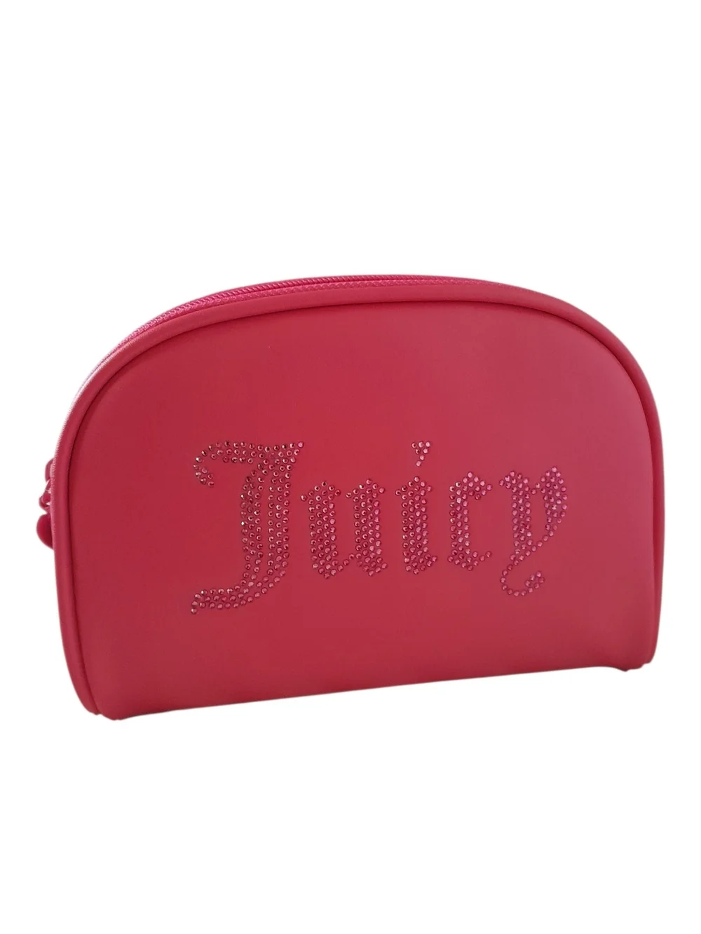 Juicy Couture Hot Pink Faux Leather Rhinestone Dome Makeup Bag NWOT